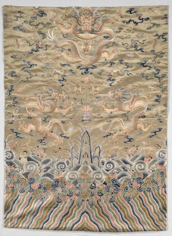 Fragment of a Mandarin Robe, 1700s. China, 18th century. Embroidery, silk and gold thread; overall: 114.5 x 84.2 cm (45 1/16 x 33 1/8 in.)