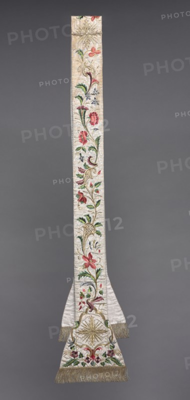 Embroidered Stola, 1700s. Italy or Spain, 18th century. Embroidery; silk and metal on satin; overall: 254 x 21.6 cm (100 x 8 1/2 in.)