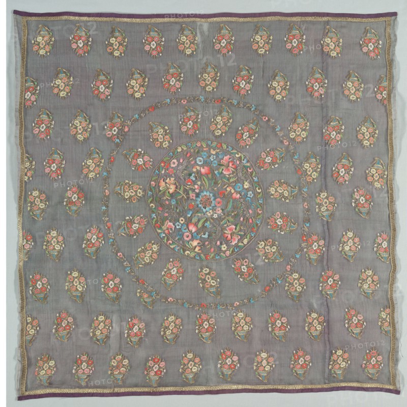 Turban cover, 1700s-early 1800s. Turkey. Plain weave: silk; embroidery, double-running stitch: silk, gilt- and silver-metal thread; average: 109.3 x 109.3 cm (43 1/16 x 43 1/16 in.)