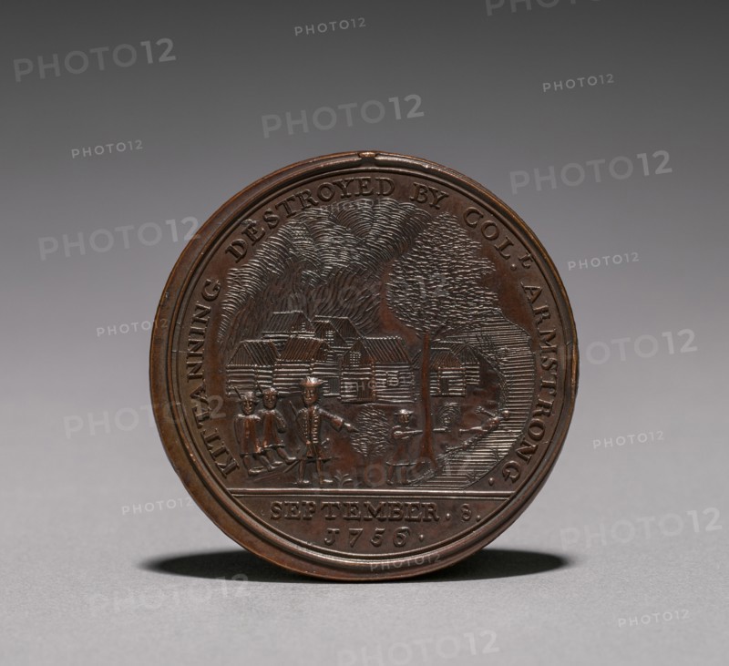 Medal:  Commemorating the Destruction of Kittanning by Col. Armstrong, 8 September 1756 (reverse), 1756. America, 18th century. Bronze; diameter: 5.1 cm (2 in.).