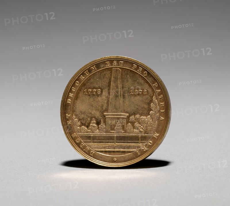 Medal: In Commemoration of the Battle and Massacre of Wyoming, 3 July 1778 (reverse), 1878. America, 18th century. Gilt bronze; diameter: 3.7 cm (1 7/16 in.).