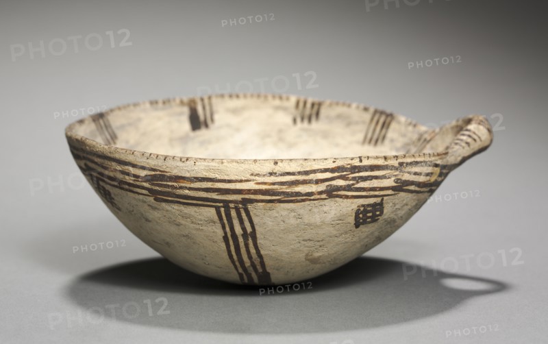 One-Handled Bowl, c. 1450-1200 BC. Cyprus, Late Cypriot II. White slip ware; overall: 5.7 cm (2 1/4 in.); diameter of rim: 14.2 cm (5 9/16 in.).
