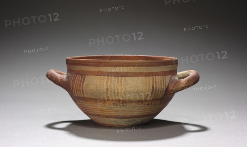 Bowl, c. 750-600 BC. Cyprus, Cypro-Archaic I. White painted ware; overall: 6.2 cm (2 7/16 in.); diameter of base: 5 cm (1 15/16 in.); diameter of rim: 10.3 cm (4 1/16 in.).