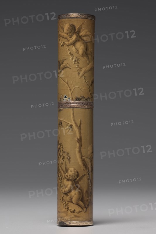 Needle Case (Etui à Aiguilles), 1768-1769. France, Paris, 18th century. Painted wood, gold mounts; overall: 12.5 x 3.1 cm (4 15/16 x 1 1/4 in.).