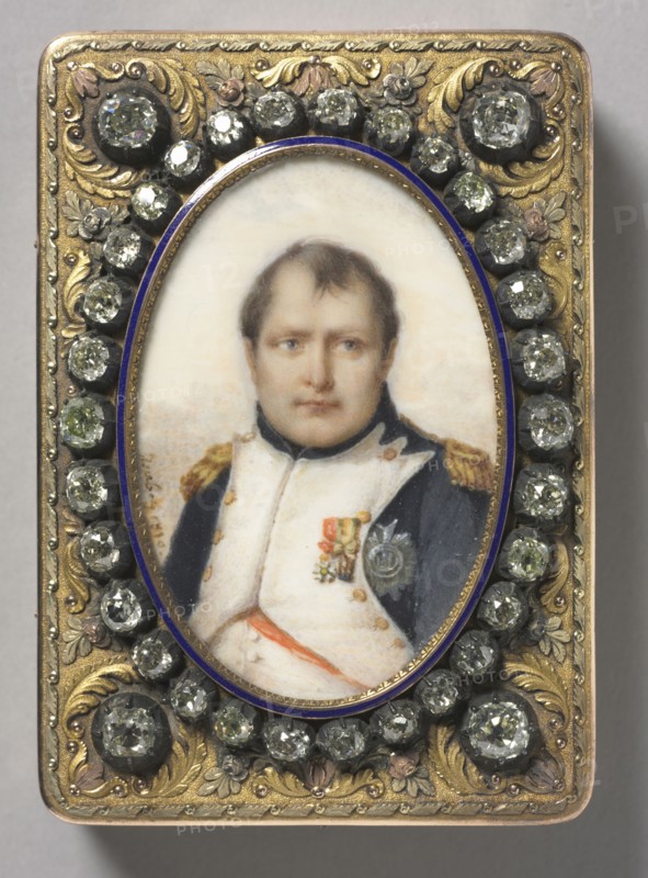 Portrait of Napoleon I, Emperor of the French, 1810. Jean-Baptiste Isabey (French, 1767-1855). Watercolor on ivory in a Swiss gold box with diamonds; image: 6.1 x 4.2 cm (2 3/8 x 1 5/8 in.); box: 8.6 x 5.9 x 2.1 cm (3 3/8 x 2 5/16 x 13/16 in.).