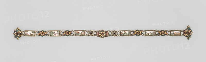 Belt, early 18th Century. Netherlands, 18th century. Enamel on copper with gilt metal mounts and cloisonné medallions; overall: 55.9 cm (22 in.).