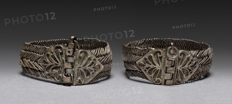 Bracelets, 1700s-1800s. Bulgaria, 18th-19th century. Silver; diameter: 6.4 cm (2 1/2 in.).