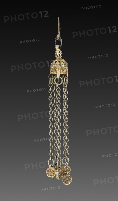 Earring, 1800s. Bulgaria, 19th century. Silver gilt; average: 12.1 cm (4 3/4 in.).