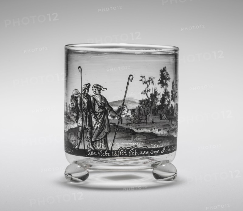 Tumbler, 1670. Style of John Schaffner (German). Glass; overall: 7.4 x 6.4 cm (2 15/16 x 2 1/2 in.).