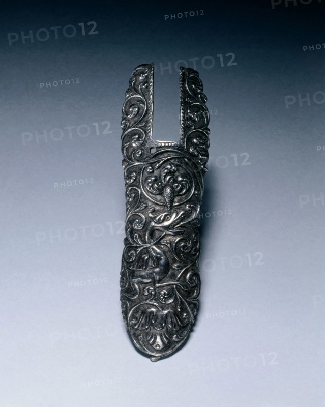 Mount for the Upper Stock of a Flintlock Pistol, c. 1680-1700. Italy, Brescia (?), late 17th Century. Chiseled steel; overall: 10.2 x 3 cm (4 x 1 3/16 in.).