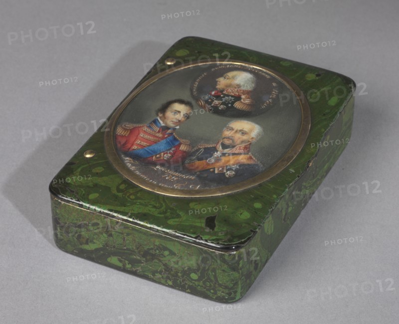 Box, c. 1815. Russia, possibly Korobov Factory, early 19th century. Lacquered wood with painted miniature under glass; overall: 2.9 x 8.9 x 6.3 cm (1 1/8 x 3 1/2 x 2 1/2 in.).