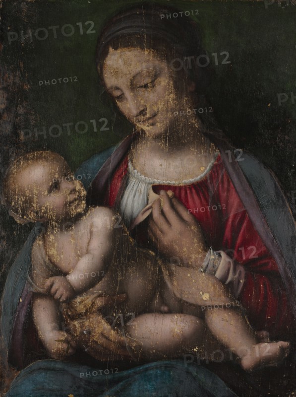 Virgin and Child, 16th century. Attributed to Bernardino Luini (Italian, c. 1480-c. 1532). Oil on wood; framed: 86 x 74 x 8 cm (33 7/8 x 29 1/8 x 3 1/8 in.); unframed: 55.5 x 42.7 cm (21 7/8 x 16 13/16 in.).