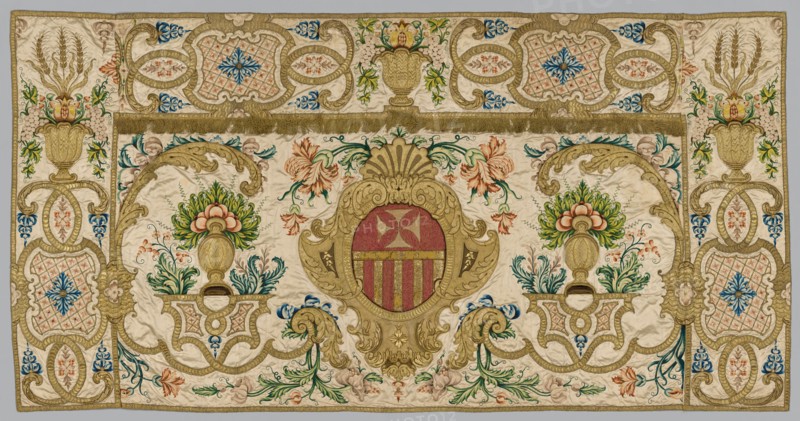 Embroidered Front of an Altar, 1600s - 1700s. Italy or Spain, 17th-18th century. Embroidered satin and silk; overall: 108 x 209.5 cm (42 1/2 x 82 1/2 in.)