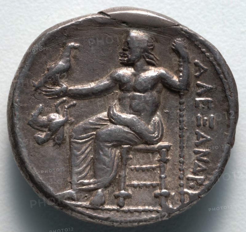 Tetradrachm: Zeus Seated on Throne (reverse), 336-323 BC. Greece, Macedonia, Alexander the Great. Silver; diameter: 2.6 cm (1 in.).