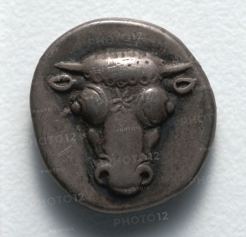 Half Drachm: Bull's Head Facing (obverse), 550-421 BC. Greece, Phocis, 6th-5th century BC. Silver; diameter: 1.4 cm (9/16 in.).