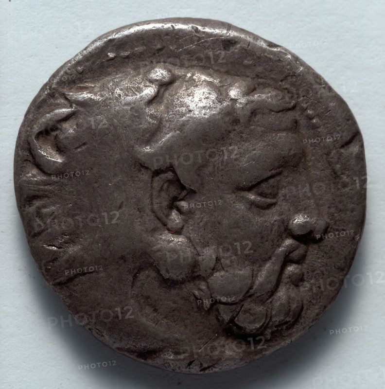 Stater: Head of Bearded Herakles in Lion Skin (obverse), 389-369 BC. Greece, Macedonia, Amyntas III. Silver; diameter: 2.1 cm (13/16 in.).