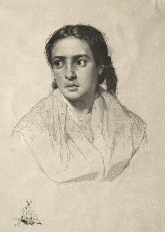 Head of a Girl, 1870. Hans Meyer (German, 1846-1919). Engraving