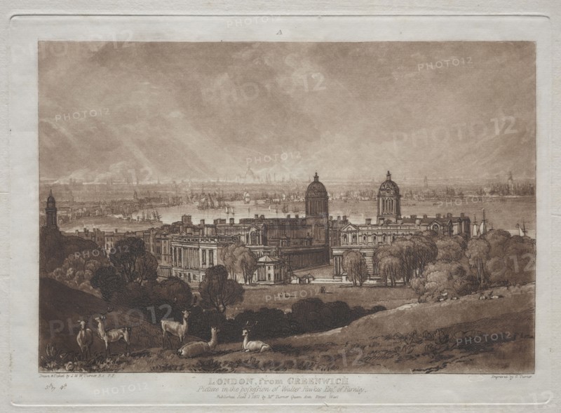London from Greenwich. Joseph Mallord William Turner (British, 1775-1851). Etching and mezzotint