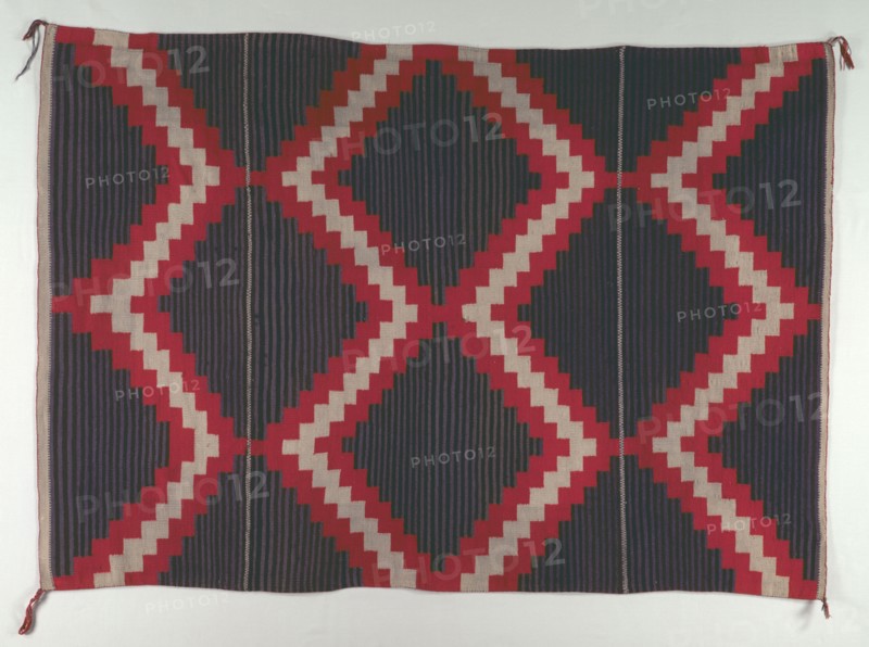 Hubbell Revival-style Rug with Moki (Moqui) Stripes, c. 1890-1910. America, Native North American, Southwest, Navajo, Post-Contact, Early Period. Tapestry weave: wool (Germantown); overall: 194.8 x 138.4 cm (76 11/16 x 54 1/2 in.)