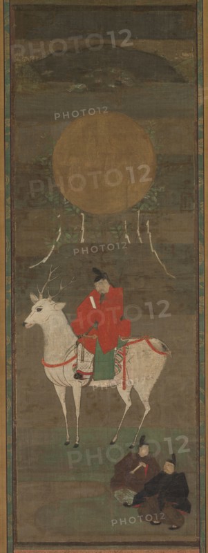 Kasuga Mandala, 14th Century. Japan, Nambokucho, Ashikaga period. Hanging scroll; ink and color on silk; overall: 212.7 x 63.3 cm (83 3/4 x 24 15/16 in.); including mounting: 119.4 x 41 cm (47 x 16 1/8 in.).