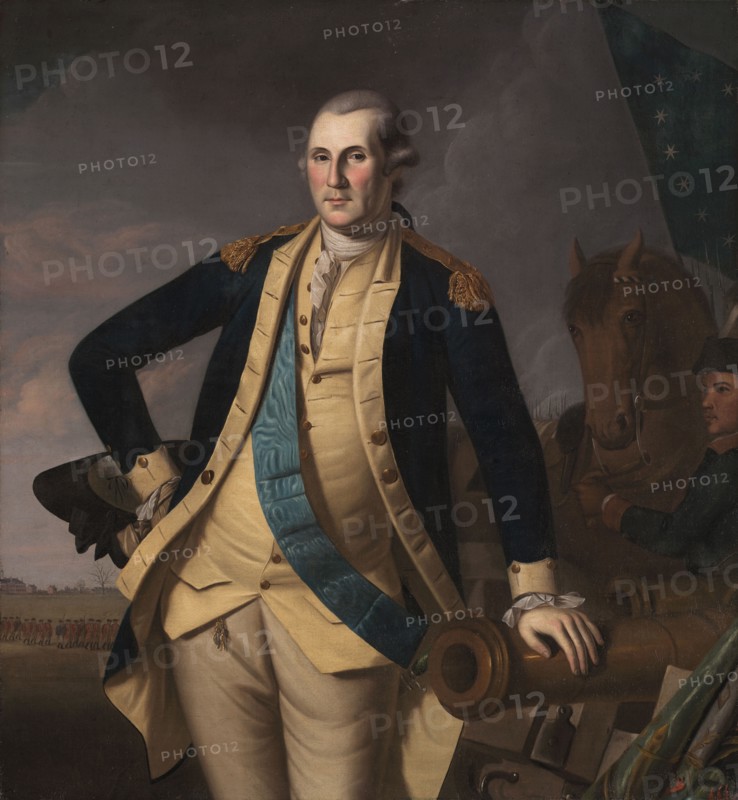 George Washington at the Battle of Princeton, c. 1779. And workshop Charles Willson Peale (American, 1741-1827). Oil on canvas; framed: 153 x 144 x 7 cm (60 1/4 x 56 11/16 x 2 3/4 in.); unframed: 131 x 121.6 cm (51 9/16 x 47 7/8 in.).