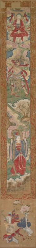 Buddhist Panel, 1300s. China or Korea, Yuan dynasty (1271-1368). Hanging scroll; ink and color on paper; overall: 203.2 x 31.4 cm (80 x 12 3/8 in.).