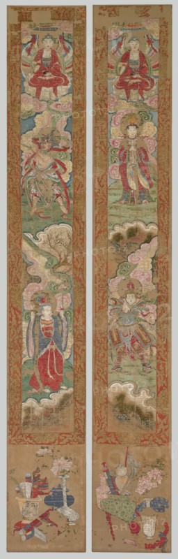 Buddhist Panel, 1300s. China, Yuan dynasty (1271-1368). Hanging scroll, ink and color on paper; overall: 203.2 x 31.4 cm (80 x 12 3/8 in.)