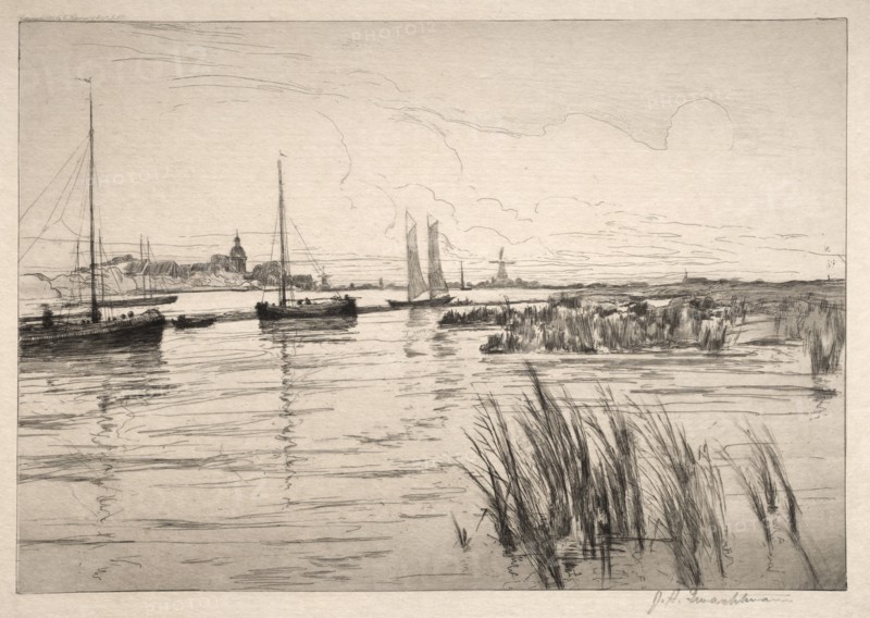 The Holland Dyke. John Henry Twachtman (American, 1853-1902). Etching