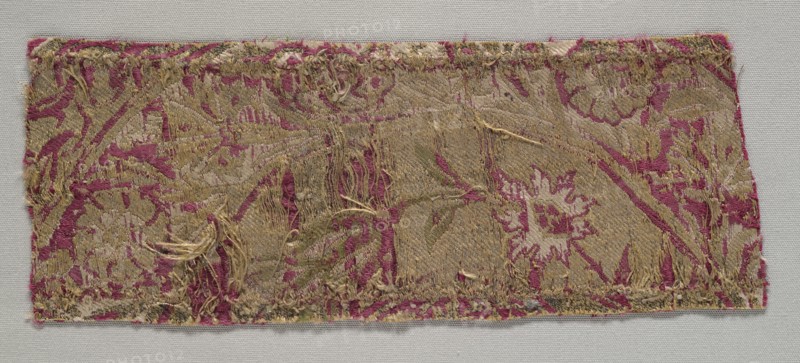 Textile Fragment, 16th century. Turkey, Bursa, 16th century. Brocaded silk with metal thread weft; average: 22.9 x 9 cm (9 x 3 9/16 in.)