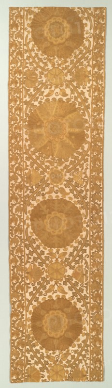 Panel, Probably from a Curtain, 19th century. Uzbekistan, Bukhara, 19th century. Embroidery: silk on cotton tabby ground; average: 181.6 x 50.2 cm (71 1/2 x 19 3/4 in.)