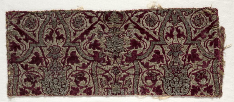 Velvet Textile, late 15th century. Spain, late 15th century. Velvet; silk and metallic thread; average: 54 x 21.6 cm (21 1/4 x 8 1/2 in.).