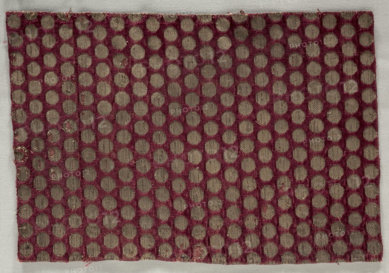 Velvet with gold discs, late 1200s or earlier. Iran, probably Tabriz, Ilkhanid period. Silk, gilt-metal thread; brocaded velvet; overall: 30.5 x 20.4 cm (12 x 8 1/16 in.)