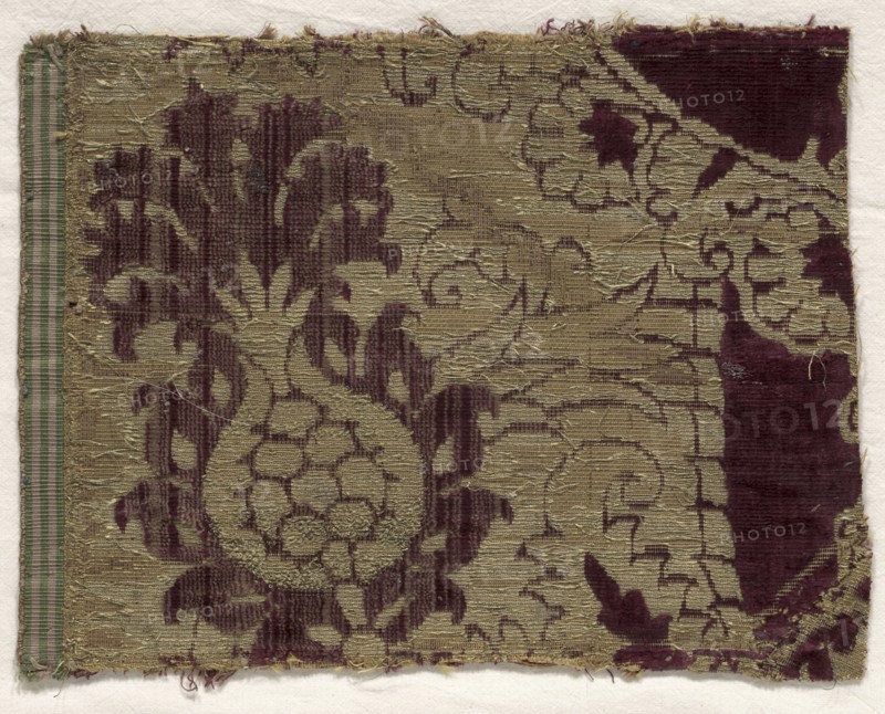 Velvet Fragment, 15th century. Spain, 15th century. Velvet (cut, uncut and brocaded); silk and gold thread; average: 21.3 x 27.7 cm (8 3/8 x 10 7/8 in.)