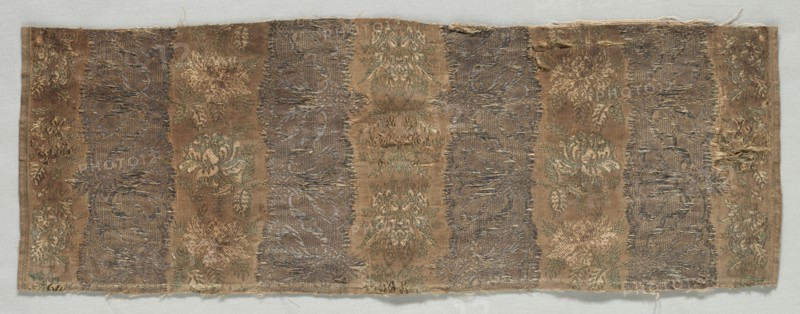 Textile Fragment, 1700s. Italy, 18th century. Brocaded silk; overall: 19.2 x 53.7 cm (7 9/16 x 21 1/8 in.)