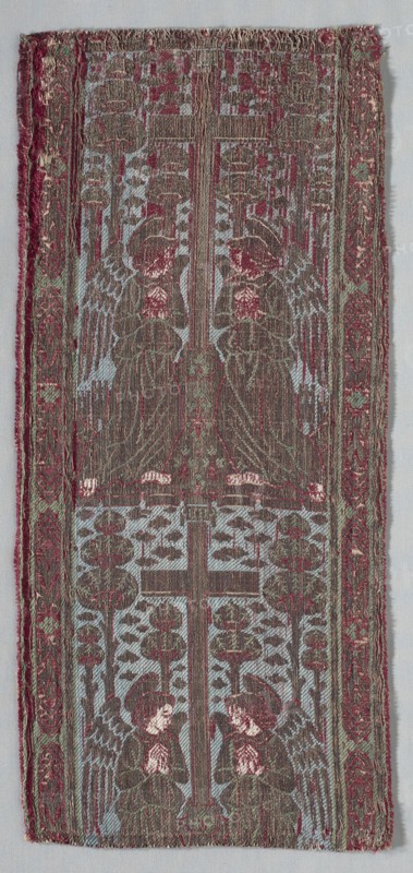 Orphrey Band, 1400s. Italy, 15th century. Lampas weave, silk and metal; compound twill in narrow bands across top and bottom; overall: 22.9 x 50.8 cm (9 x 20 in.)