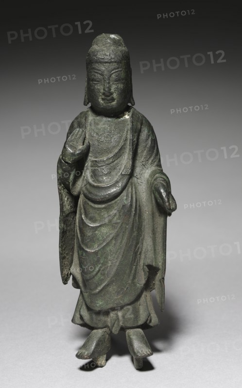 Standing Buddha, 57 BC-AD 676. Korea, Silla period (57 BC-AD 676). Bronze; overall: 18.5 cm (7 5/16 in.).
