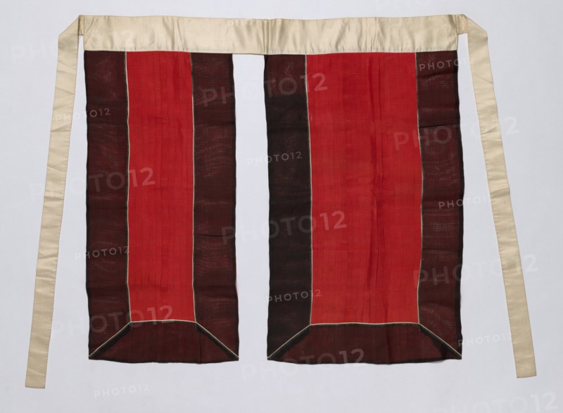 Skirt for the Royal Ceremonial Costume, late 1800s-early 1900s. Red and black silk, gauze weave, with white silk satin waistband and ties; overall: 81.9 x 88.9 cm (32 1/4 x 35 in.)