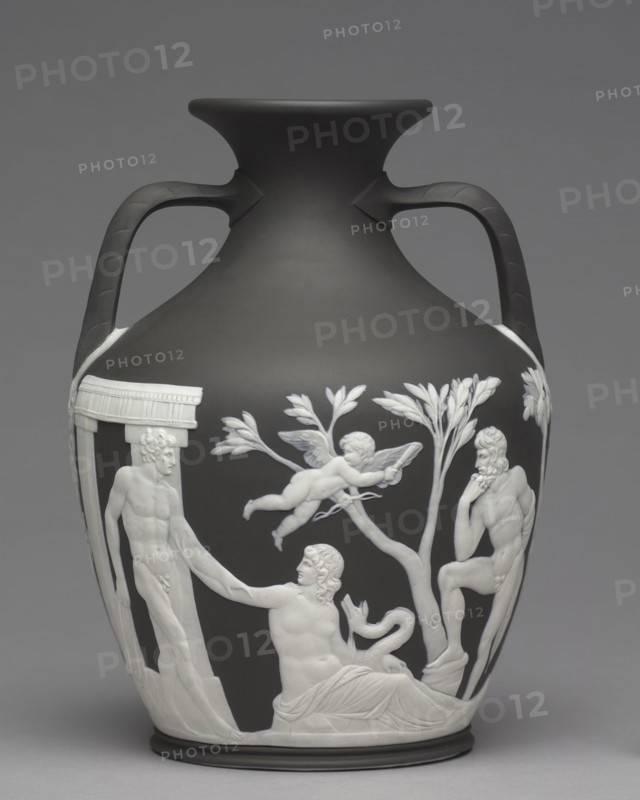 Portland Vase, c.1790. Josiah Wedgwood (British, 1730-1795). Jasper ware with relief decoration; overall: 26.4 x 17.8 cm (10 3/8 x 7 in.).