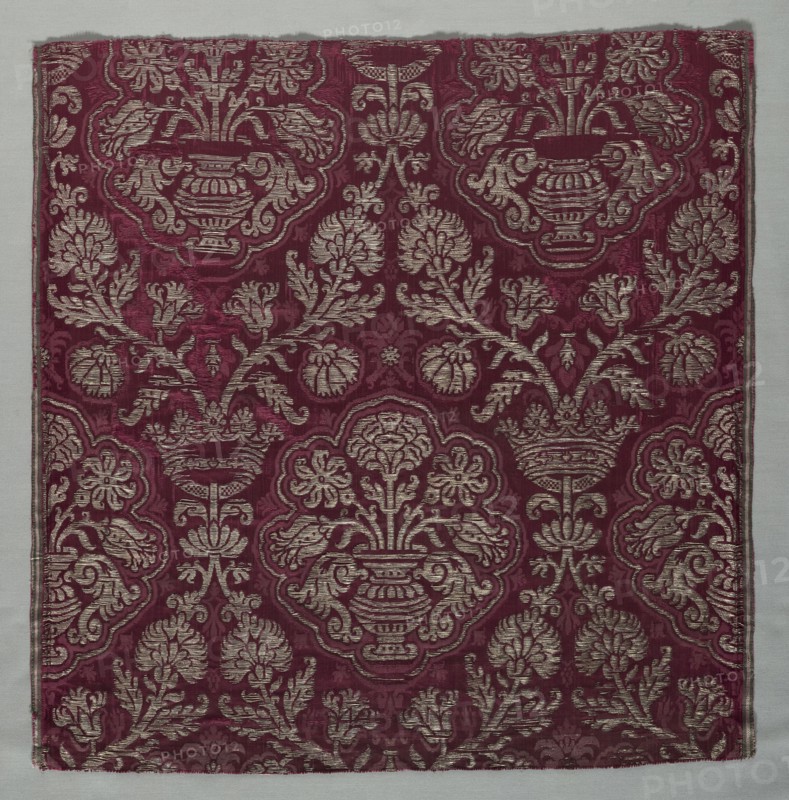 Silk Fragment, 1500s. Italy, 16th century. Brocaded satin, silk, and gold filé; overall: 54.6 x 58.5 cm (21 1/2 x 23 1/16 in.)