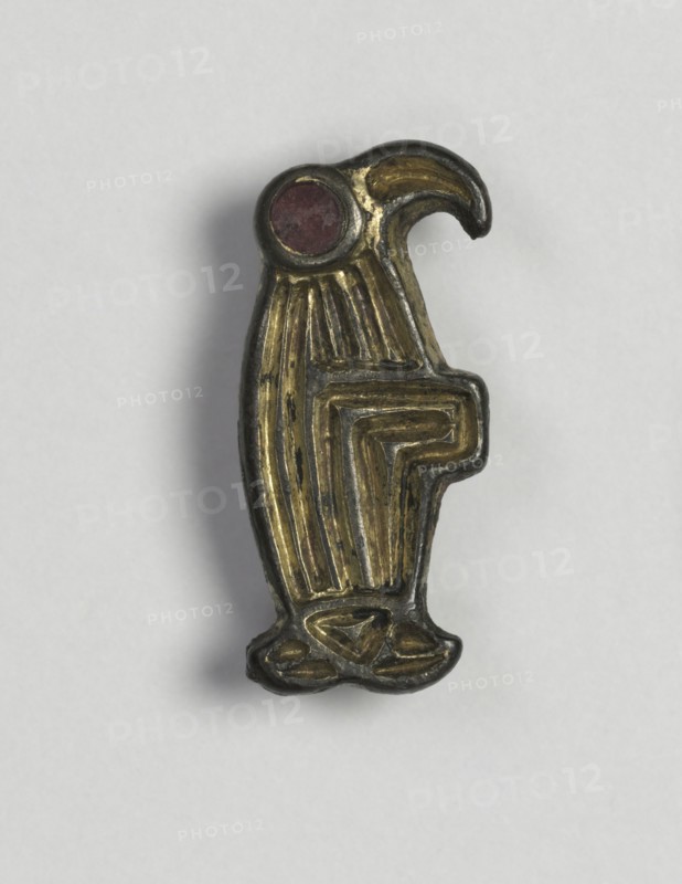 Eagle-Shaped Fibula, 500s. Frankish, Migration period, 6th century. Bronze with traces of gilding and silver, and garnets; overall: 2.6 x 1.3 x 0.8 cm (1 x 1/2 x 5/16 in.).