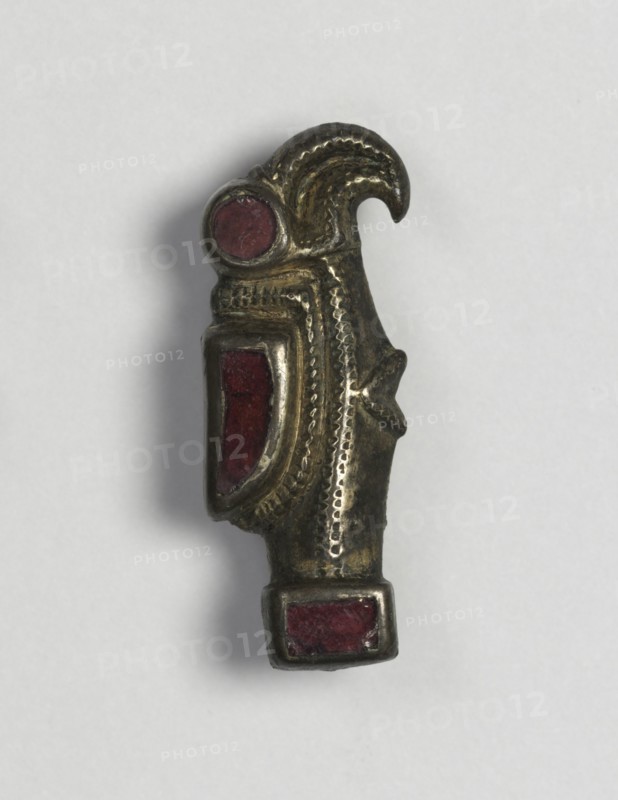 Eagle-Shaped Fibula, 500s. Frankish, Migration period, 6th century. Bronze with traces of gilding and silver, and garnets; overall: 2.9 x 1.3 x 0.8 cm (1 1/8 x 1/2 x 5/16 in.).