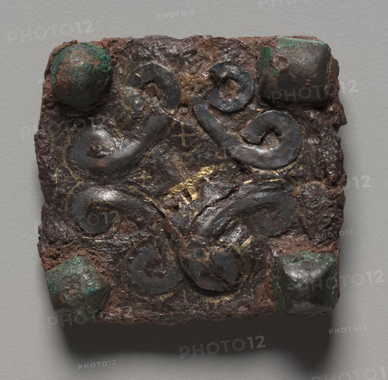 Plaque, 600s. Merovingian, Burgundian, Migration period, 7th century. Iron with gold and silver overlay; overall: 4.5 cm (1 3/4 in.)