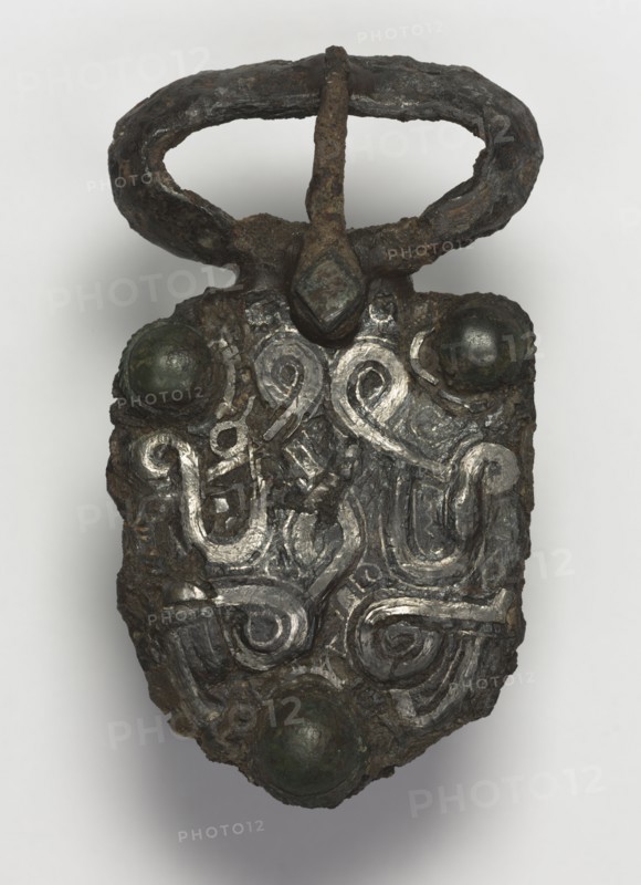 Belt Buckle, 600s. Frankish, Migration period, 7th century. Iron with silver overlay; overall: 10.2 x 5.9 cm (4 x 2 5/16 in.)