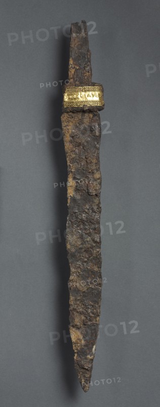Single-Edged Knife (Scramasax), 600s. Frankish, Champagne(?), Migration period, 7th century. Iron, copper, and gold foil