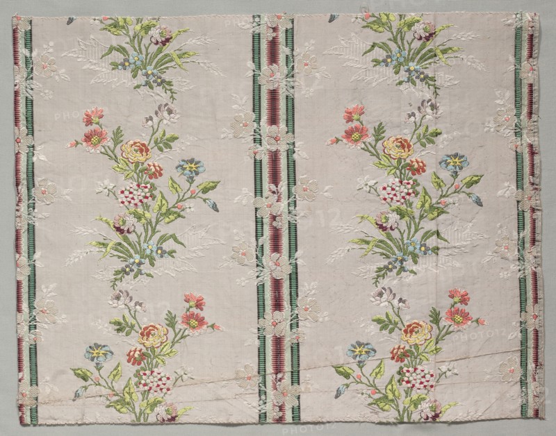 Taffeta, Brocaded, c. 1790. France, 18th century, Louis XVI Period (1774-1793). Taffeta, brocaded; overall: 50.8 x 40.6 cm (20 x 16 in.)