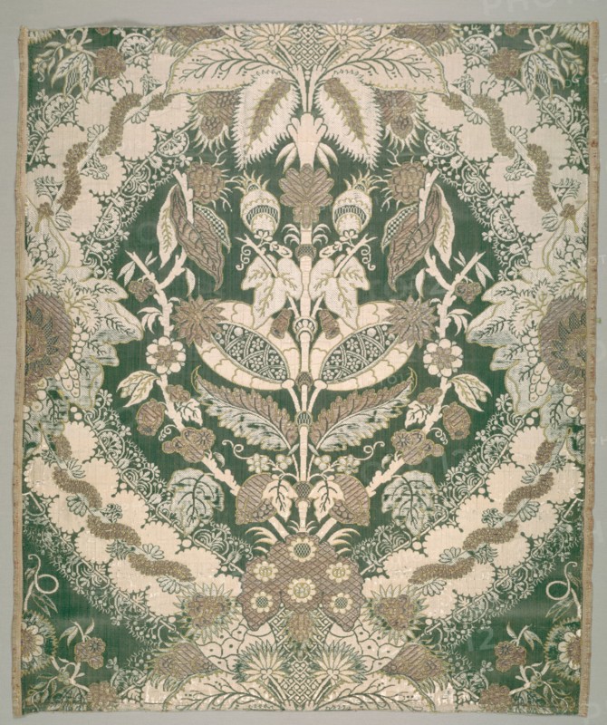 Textile Fragment, c. 1720-1750. France, 18th century, late Baroque period. Lampas weave; silk and silver thread; overall: 65.5 x 54.5 cm (25 13/16 x 21 7/16 in.)