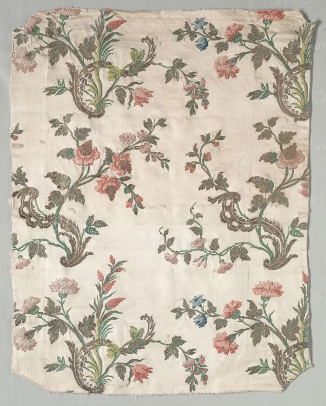 Fragment of Satin Brocade, mid 1700s. France, 18th century, Period of Louis XV (1723-1774). Brocaded satin; overall: 53.9 x 41.9 cm (21 1/4 x 16 1/2 in.).