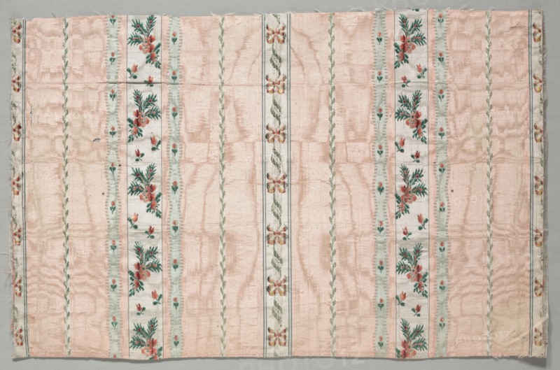 Taffeta, Brocaded, late 1700s. France, late 18th century, Period of Louis XVI (1774-1793). Watered silk, brocaded; overall: 49.6 x 30.5 cm (19 1/2 x 12 in.)