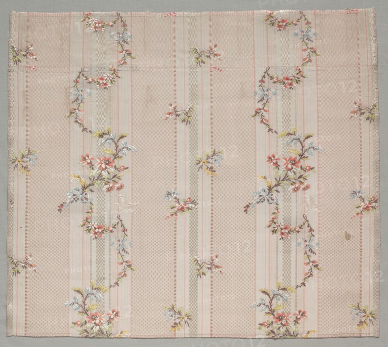 Taffeta Fragment, 1774-1793. France, 18th century, Period of Louis XVI (1774-1793). Taffeta, warp-patterned and brocaded; silk; overall: 51.4 x 47 cm (20 1/4 x 18 1/2 in.)