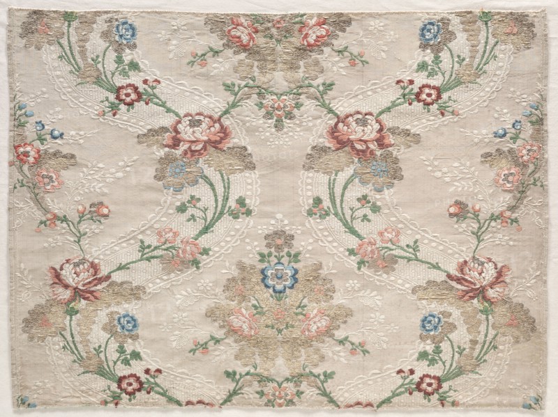 Taffeta Fragment, c. 1730. France, 18th century, Period of Louis XVI (1774-1793). Taffeta, warp-patterned and brocaded; silk; overall: 52.7 x 40 cm (20 3/4 x 15 3/4 in.)